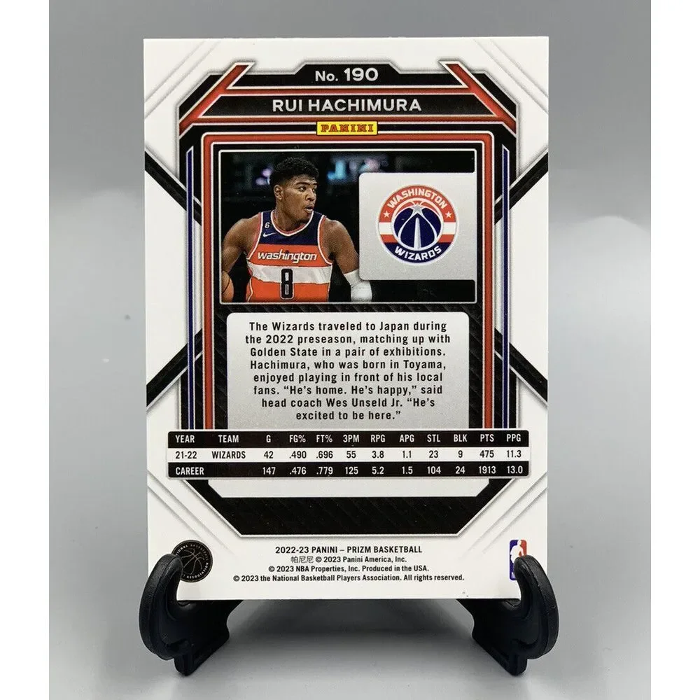 2022-23‎ Panini Prizm Basketball Base Card Rui Hachimura #190 Wizards Lakers